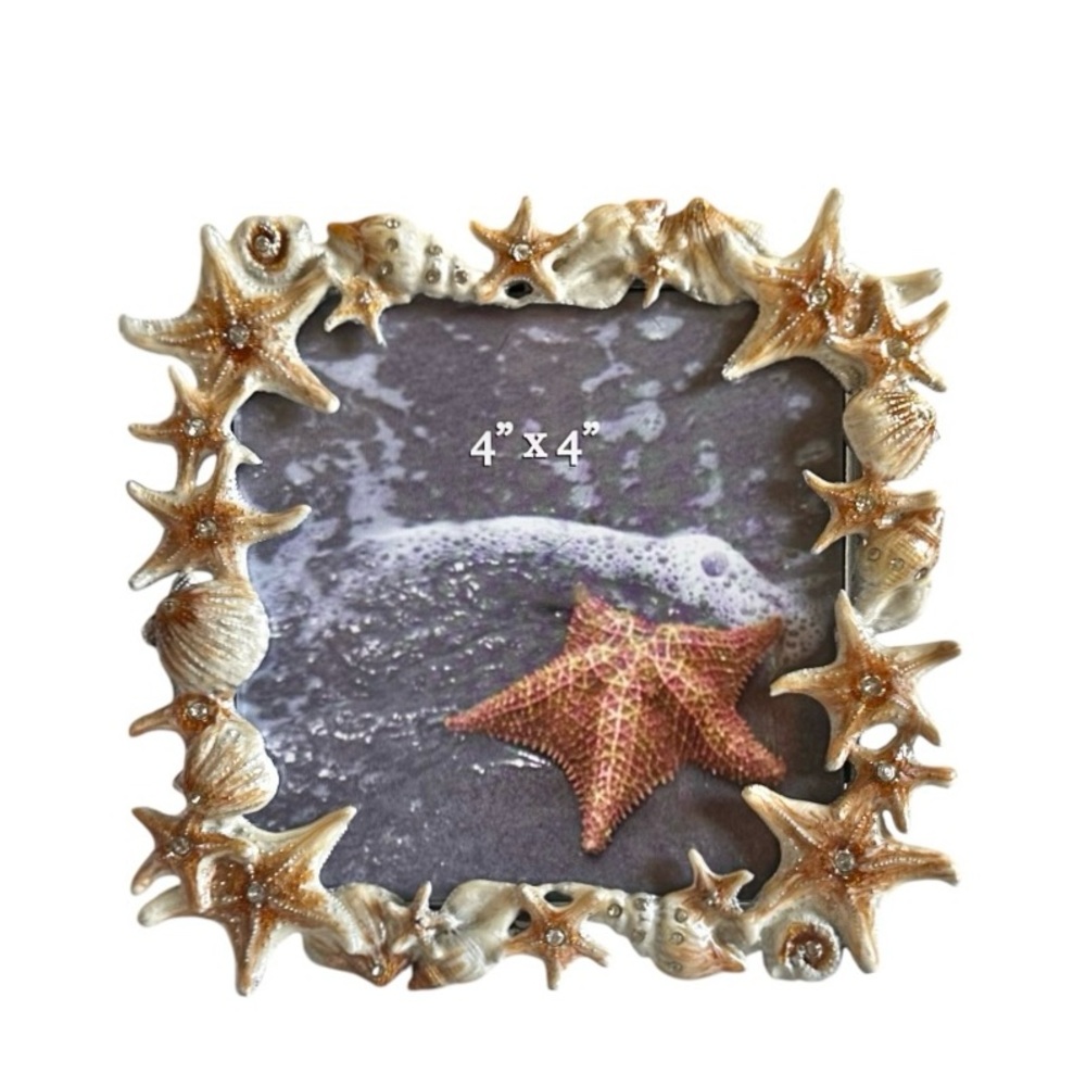 Tan and Ivory Seashell and Starfish Photo Frame